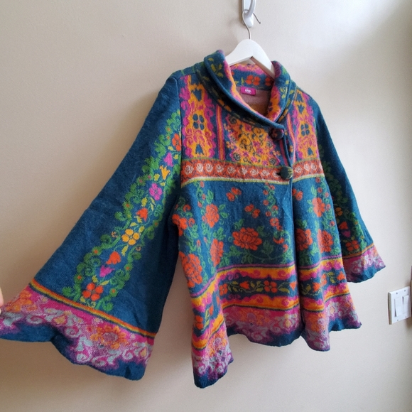 IVKO For Anthropologie Floral Pattern Cardigan Teal Sweater Made in Serbia M - Picture 3 of 10
